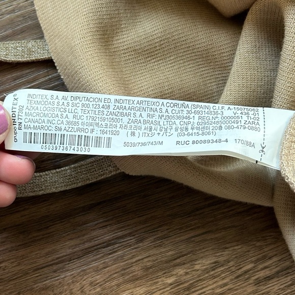 ZARA Tan Cowl Turtleneck Sleeveless Top Knit Vest Tie Waist Neutral Academia | M - Picture 9 of 9